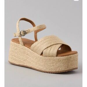 American Eagle Wedge Platform Jute Sandals Criss Cross Espadrille Sz 9 Resort